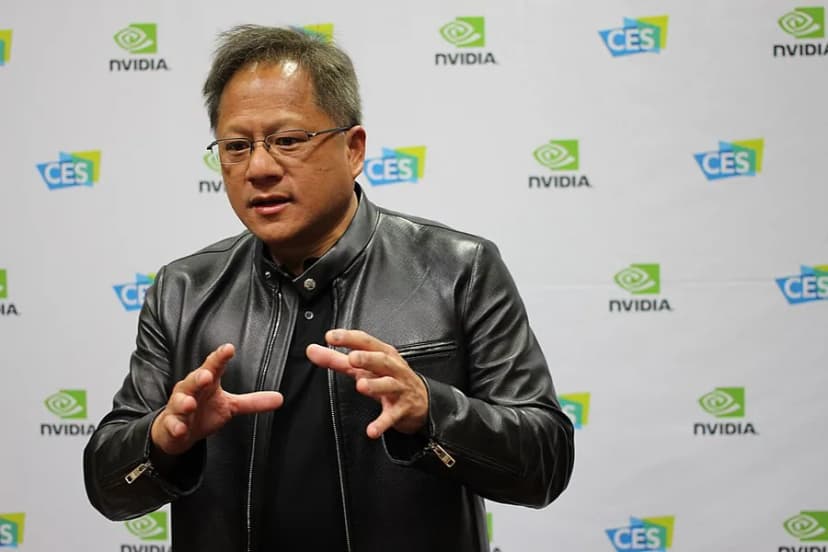 Jensen Huang speaking at an NVIDIA event.